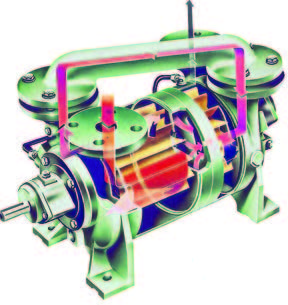 Liquid ring vacuum pump cutaway showing impeller and seal water ring